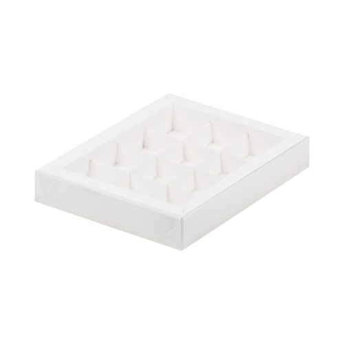 Коробка на 12 конфет с окном 200х166х37 белый фото