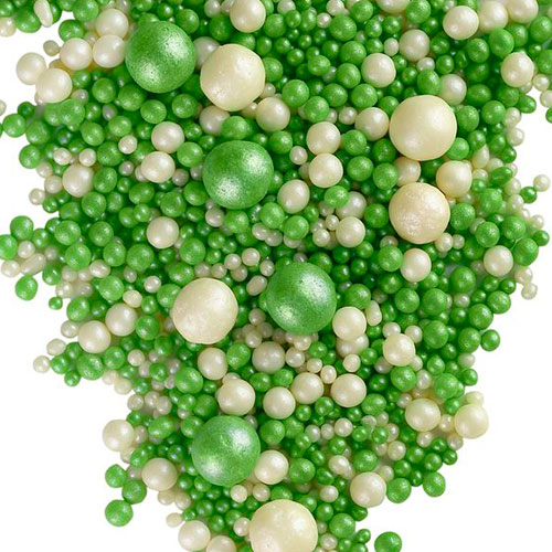 Посыпки взорванные зерна риса Жемчуг серебро зеленый микс 80гр фото