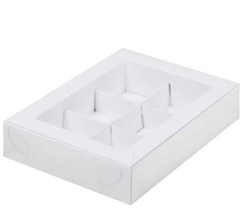 Коробка на 6 конфет с прозрачной крышкой 155х115х30 белый фото