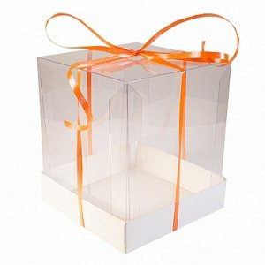 Коробка для бенто торта прозрачная 160х160х120 белый фото
