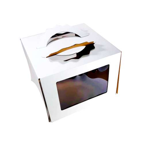 Коробка для торта с ручкой и боковым окном 260х260х200 фото
