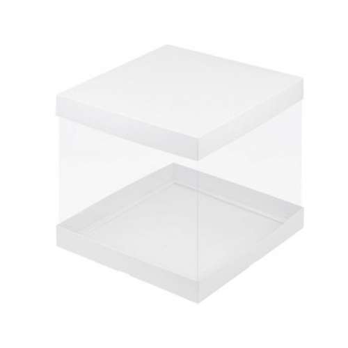 Коробка для торта прозрачная квадрат 200х200х180 фото