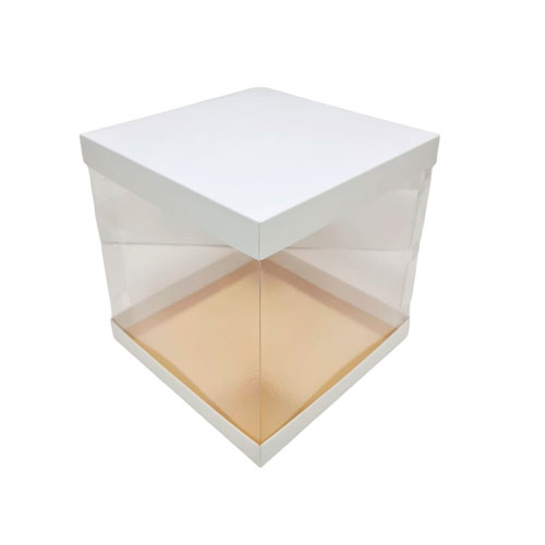 Коробка для торта прозрачная с подложкой квадрат 235х235х240   фото