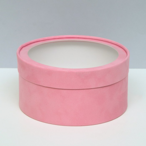 Коробка круглая на 4 капкейка розовая 20см высота 8см фото