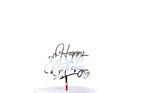 Топпер Happy Birthday серебро с сердечками фото