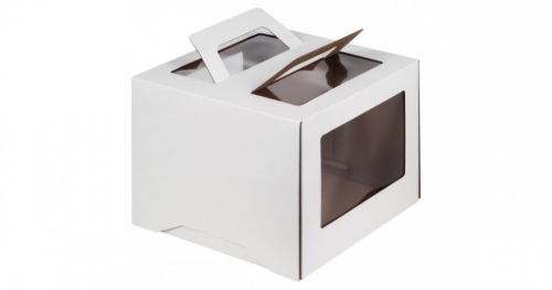 Коробка для торта с ручкой и боковым окном 200х200х200 белый фото