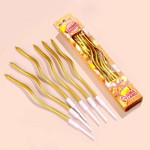 Свечи для торта Волна 6 шт Золото фото