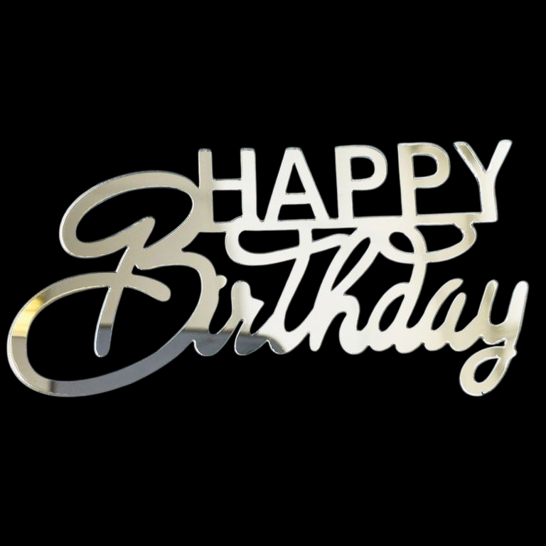 Украшение топпер боковой для торта Happy Birthday серебро фото