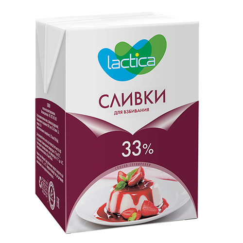 Сливки «Lactica» ультрапастеризованные 33% «Лактика» 200 мл фото
